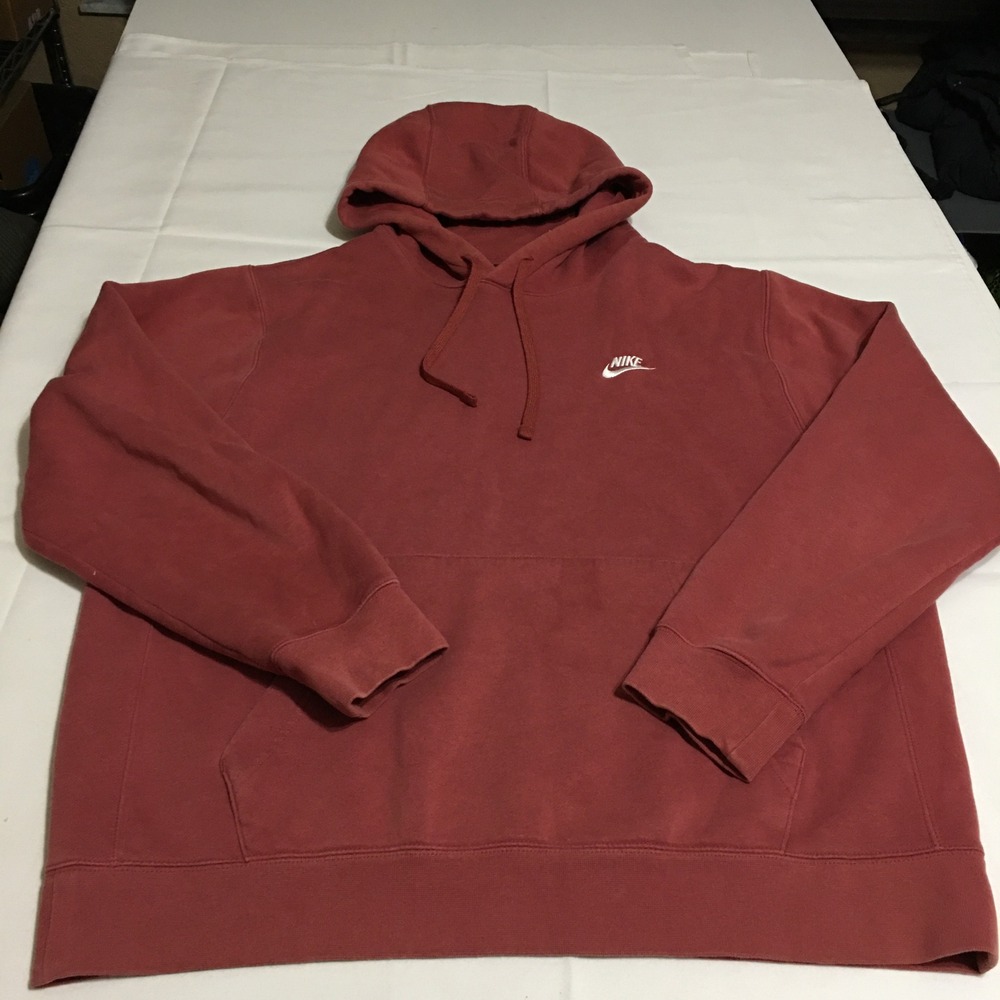 Nike Mens Club Fleece Pullover Hoodie Large Red Sweatshirt